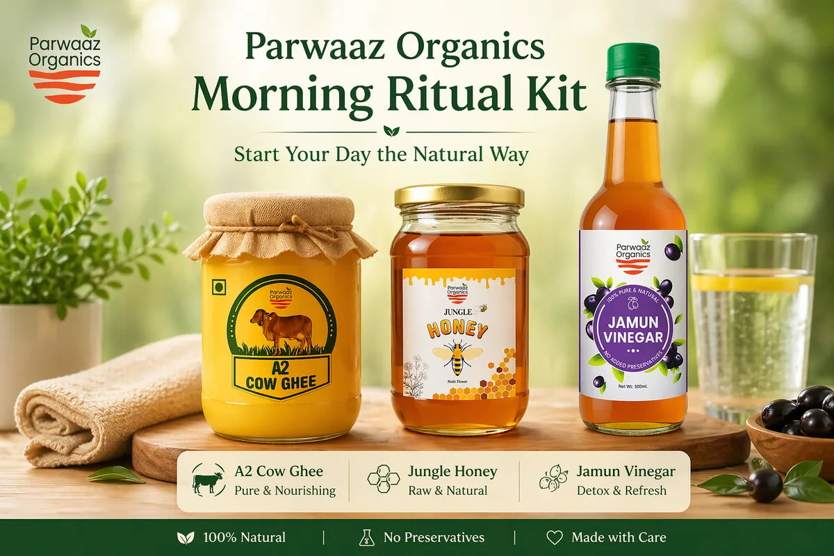 Morning Ritual Kit — Apple Cider Vinegar, Raw Honey & A2 Bilona Ghee by Parwaaz Organics